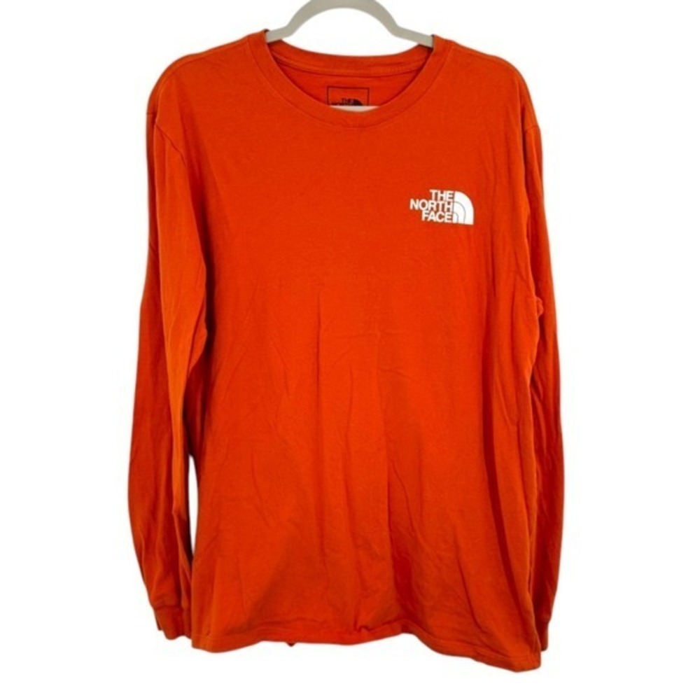 The North Face Mens Long Sleeve T Shirt Orange Crew Neck‎ Never Stop Exploring L